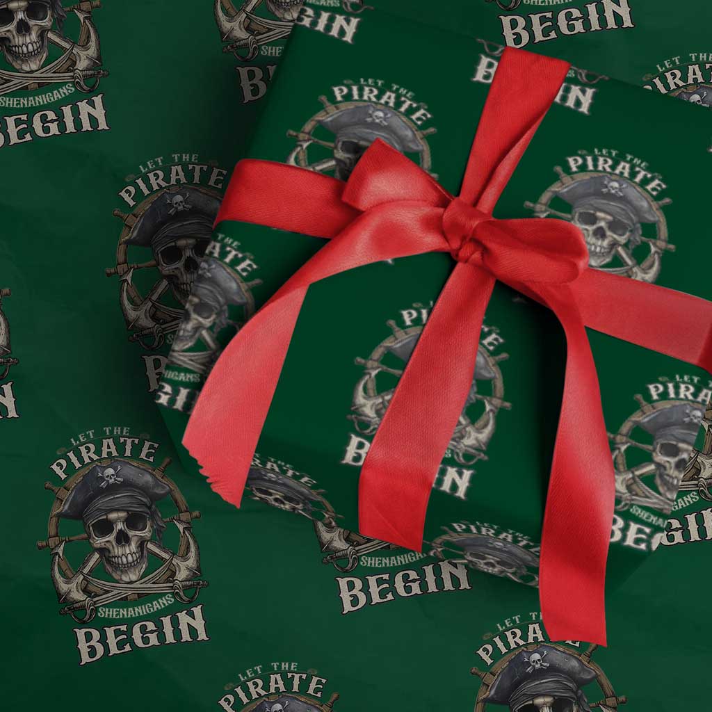 Funny Let The Pirate Shenanigans Begin Wrapping Paper Roll Vintage Captain Crossbones Freebooter TS11 Green Print Your Wear