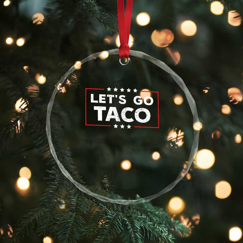 Funny Let's Go Taco Crystal Glass Ornament Vintage Star Stripes - Print Your Wear
