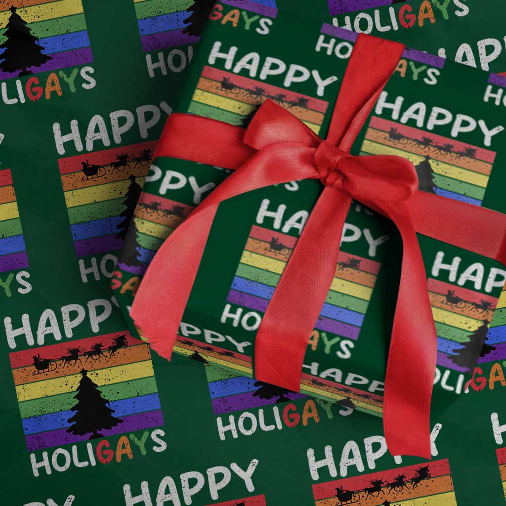 Funny LGBT Christmas Wrapping Paper Roll Happy Holigays Rainbow Stripes Unicorn Santa TS11 Green Print Your Wear