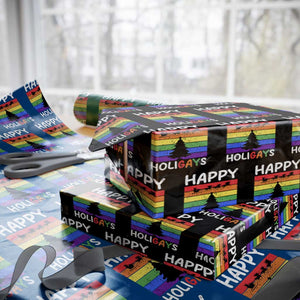 Funny LGBT Christmas Wrapping Paper Roll Happy Holigays Rainbow Stripes Unicorn Santa TS11 Black Print Your Wear