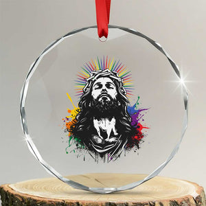 Funny LGBT Gay Pride Jesus Rainbow Flag Christian Crystal Glass Ornament TS11 Transparent Glass 3'' Circle Print Your Wear