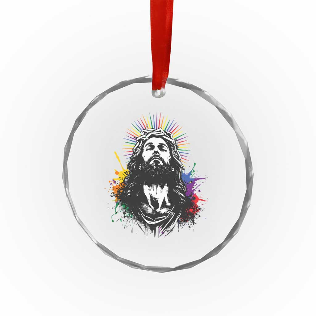Funny LGBT Gay Pride Jesus Rainbow Flag Christian Crystal Glass Ornament TS11 Print Your Wear