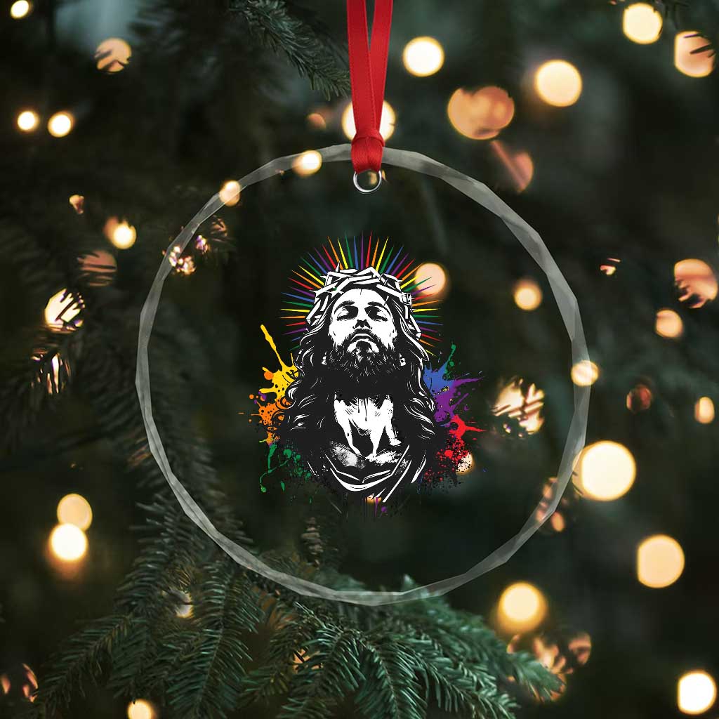 Funny LGBT Gay Pride Jesus Rainbow Flag Christian Crystal Glass Ornament TS11 Print Your Wear