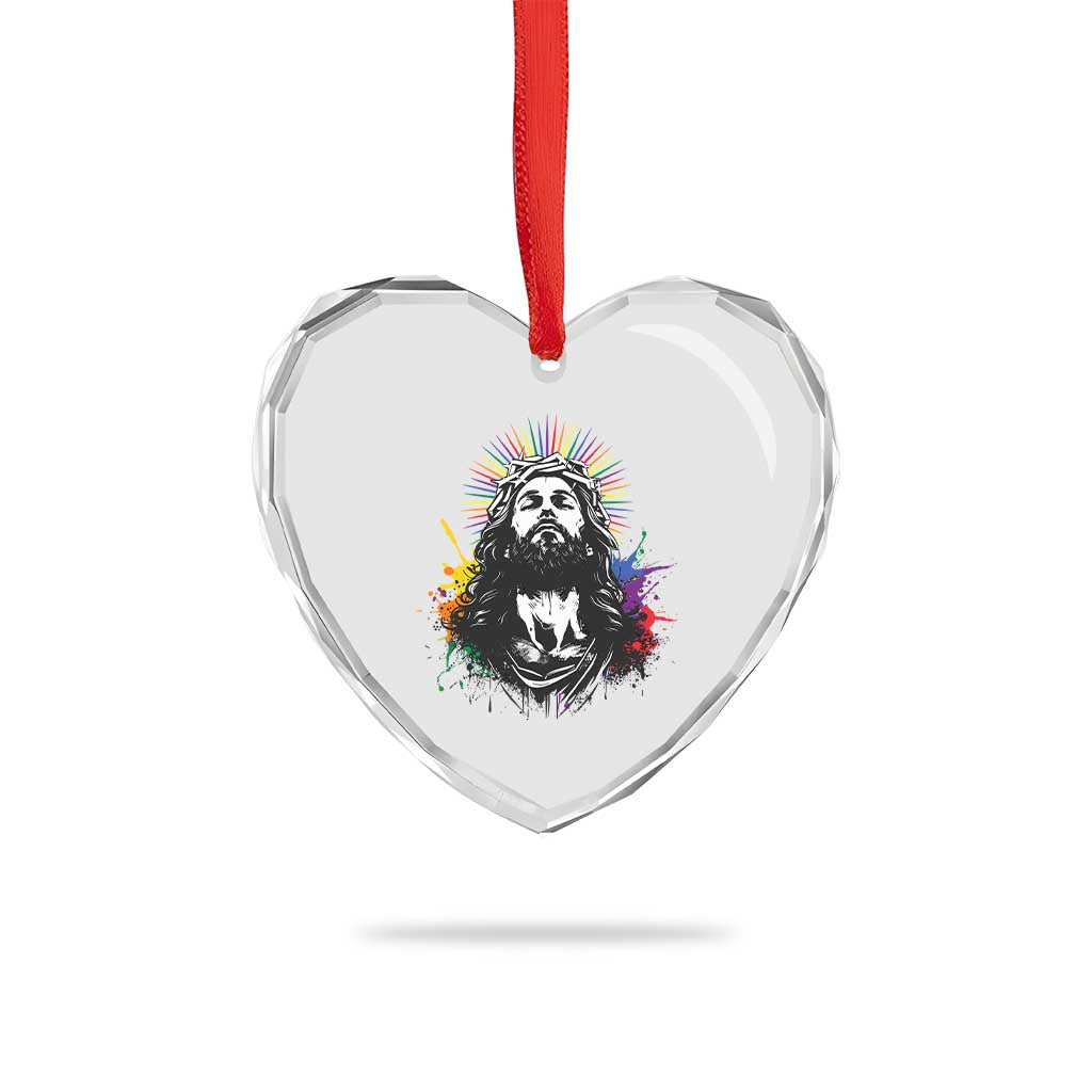 Funny LGBT Gay Pride Jesus Rainbow Flag Christian Heart Crystal Glass Ornament TS11 Print Your Wear