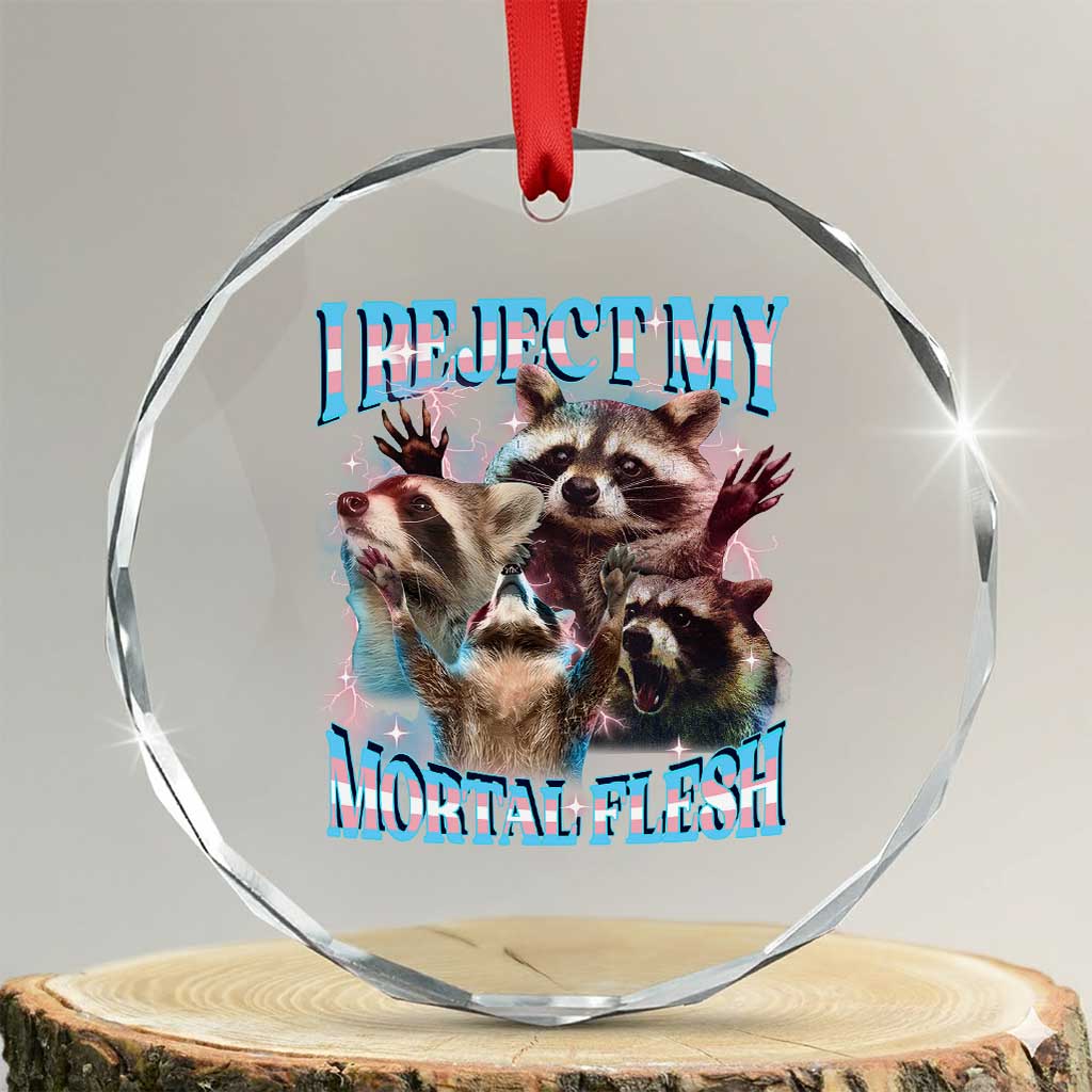 Funny LGBT Trans Pride Crystal Glass Ornament I Reject My Mortal Flesh Transgender Racoon Bootleg TS10 Transparent Glass 3'' Circle Print Your Wear