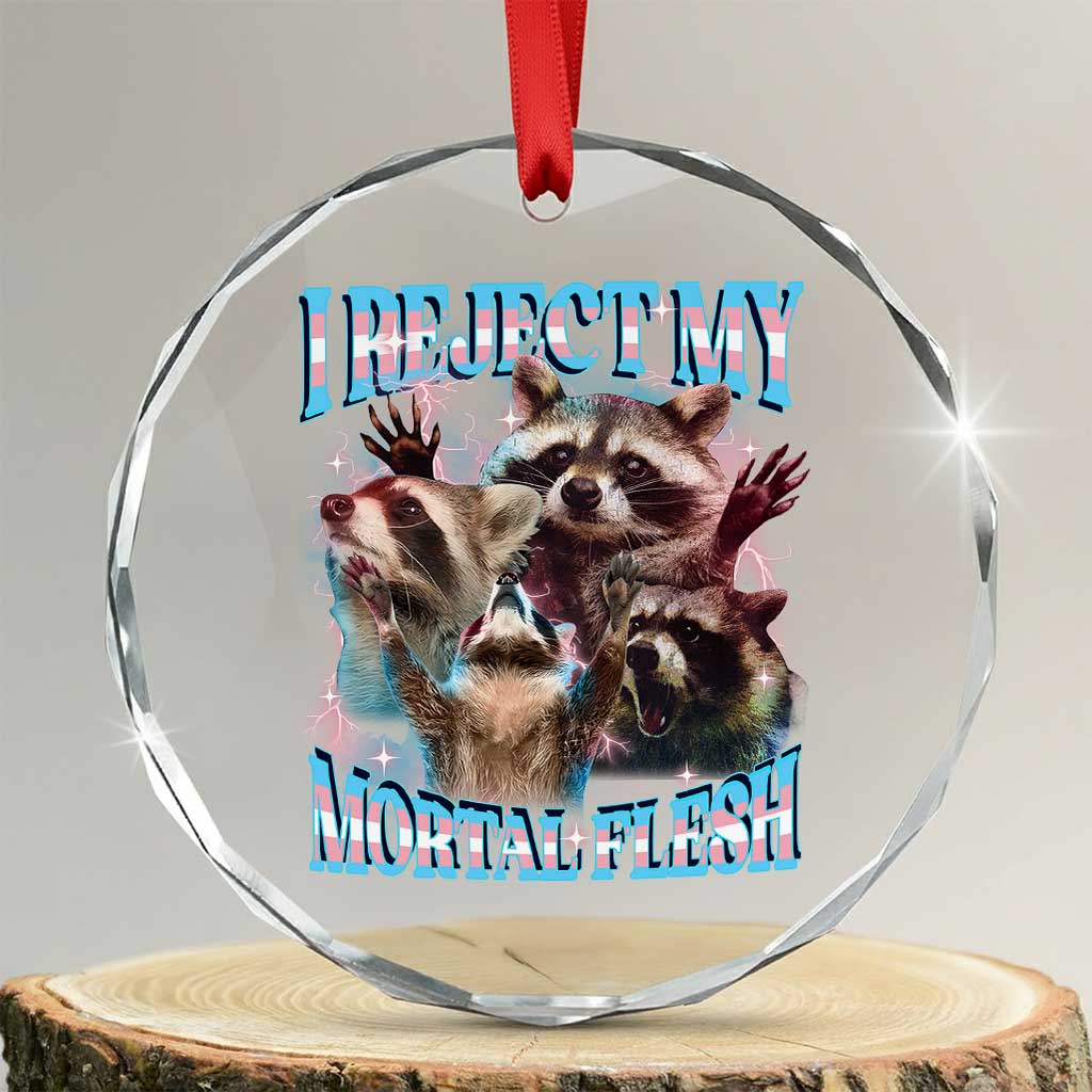 Funny LGBT Trans Pride Crystal Glass Ornament I Reject My Mortal Flesh Transgender Racoon Bootleg TS10 Transparent Glass 3'' Circle Print Your Wear