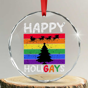 Funny LGBT Xmas Crystal Glass Ornament Happy Holigays Rainbow Stripes Unicorn Santa TS11 Transparent Glass 3'' Circle Print Your Wear