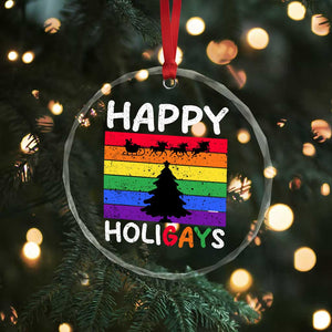Funny LGBT Xmas Crystal Glass Ornament Happy Holigays Rainbow Stripes Unicorn Santa TS11 Print Your Wear