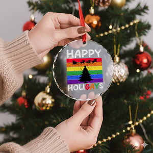 Funny LGBT Xmas Crystal Glass Ornament Happy Holigays Rainbow Stripes Unicorn Santa TS11 Print Your Wear