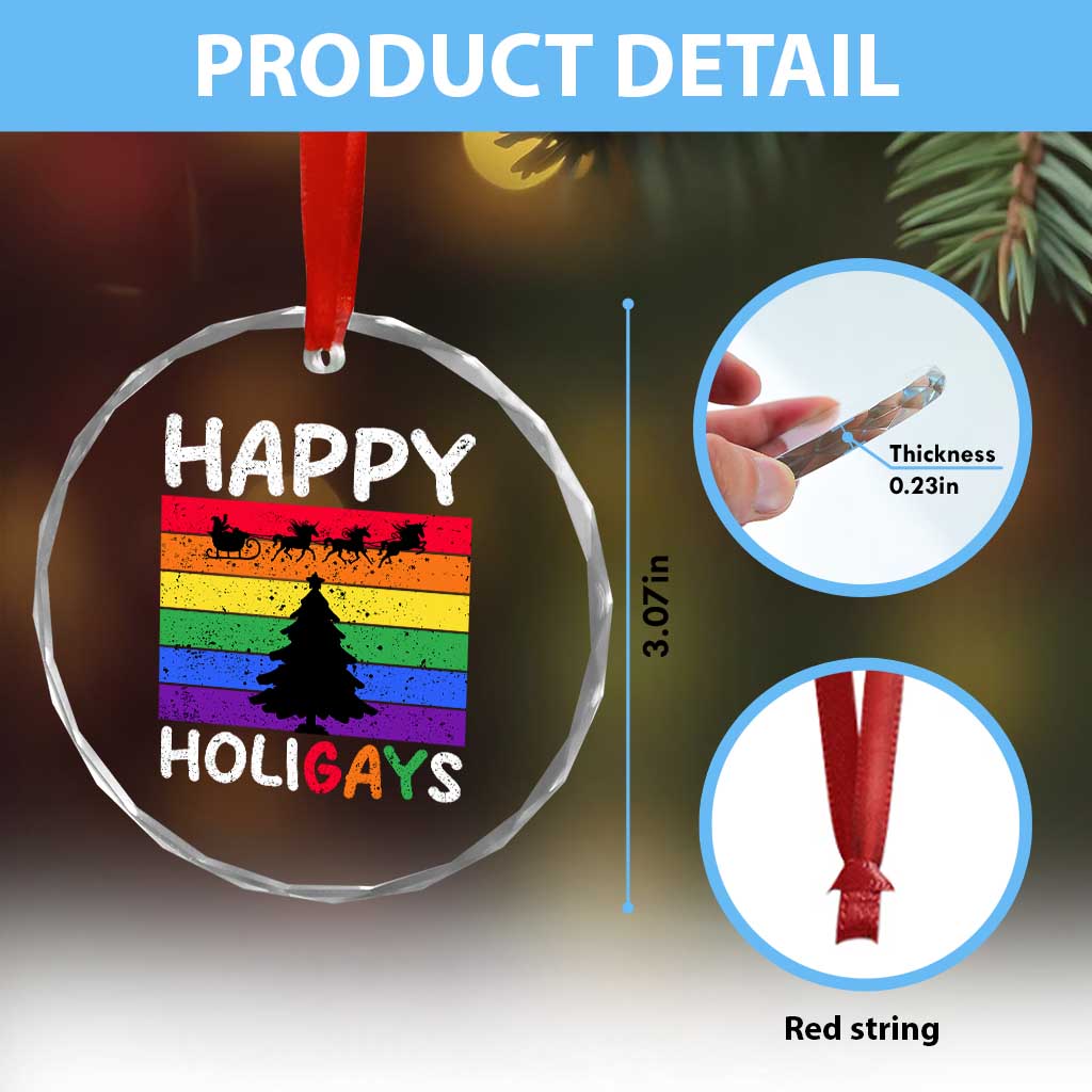 Funny LGBT Xmas Crystal Glass Ornament Happy Holigays Rainbow Stripes Unicorn Santa TS11 Print Your Wear