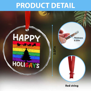 Funny LGBT Xmas Crystal Glass Ornament Happy Holigays Rainbow Stripes Unicorn Santa TS11 Print Your Wear