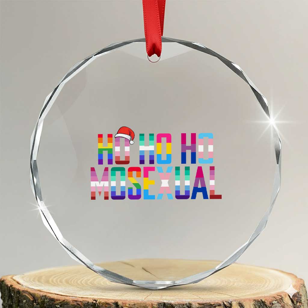 Funny LGBT Xmas Crystal Glass Ornament Ho Ho Ho Mosexual LGBT Flag TS11 Transparent Glass 3'' Circle Print Your Wear