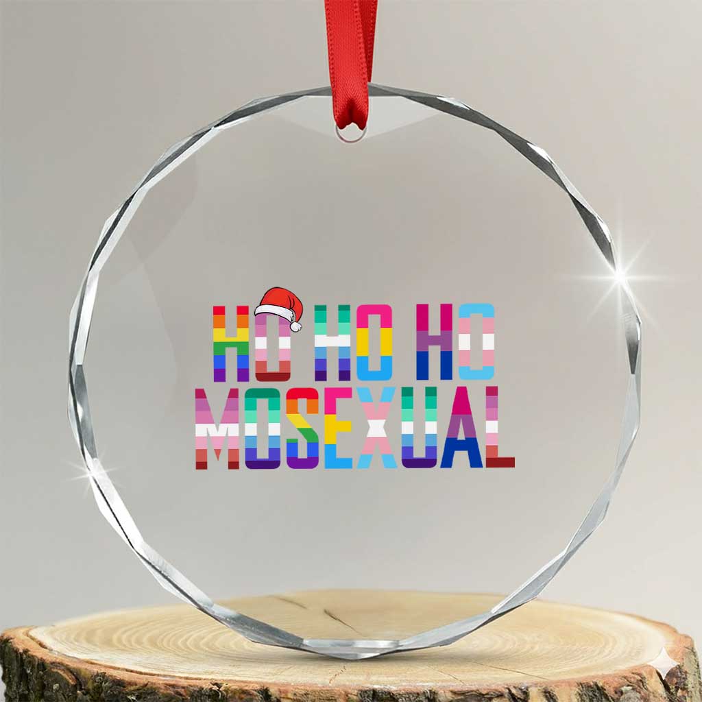 Funny LGBT Xmas Crystal Glass Ornament Ho Ho Ho Mosexual LGBT Flag TS11 Transparent Glass 3'' Circle Print Your Wear