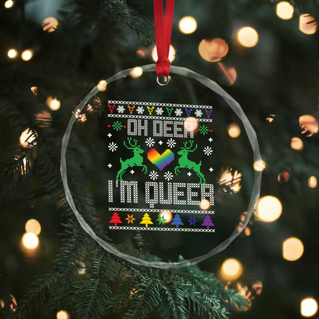 Funny LGBT Xmas Crystal Glass Ornament Oh Deer I'm Queer Rainbow LGBT Flag TS11 Print Your Wear