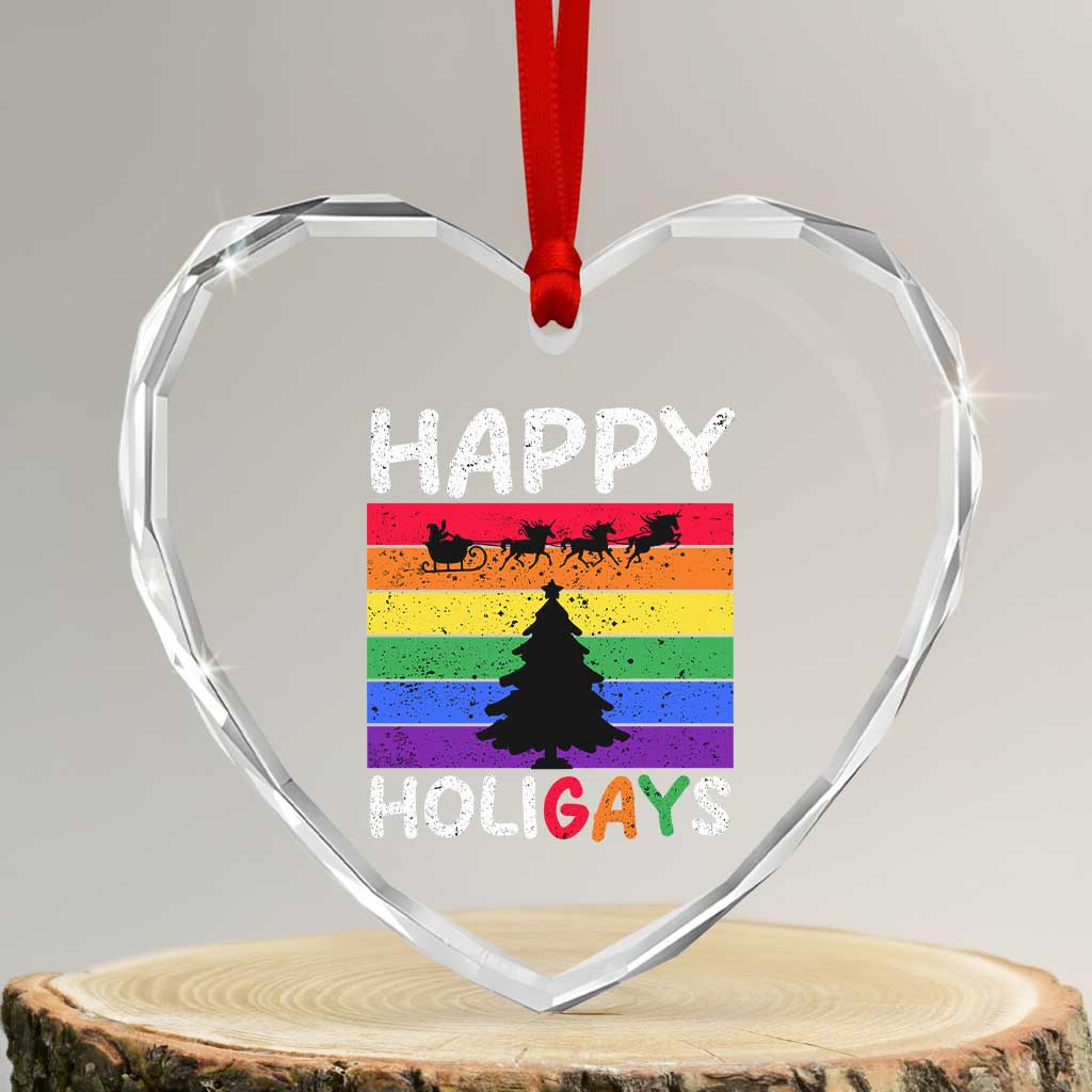 Funny LGBT Xmas Heart Crystal Glass Ornament Happy Holigays Rainbow Stripes Unicorn Santa TS11 Transparent Glass 3'' Heart Print Your Wear
