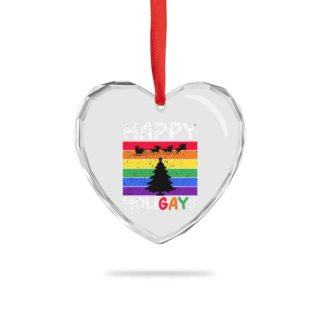 Funny LGBT Xmas Heart Crystal Glass Ornament Happy Holigays Rainbow Stripes Unicorn Santa TS11 Print Your Wear