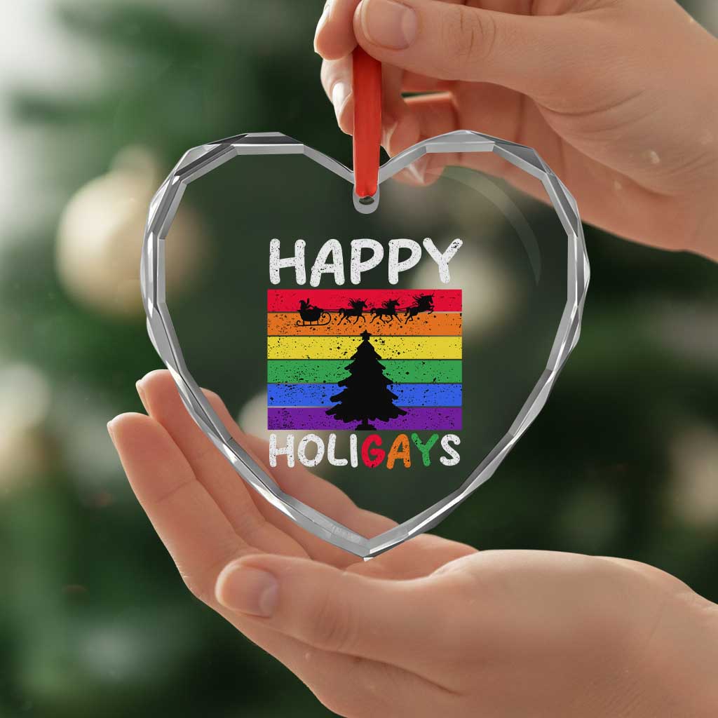 Funny LGBT Xmas Heart Crystal Glass Ornament Happy Holigays Rainbow Stripes Unicorn Santa TS11 Print Your Wear