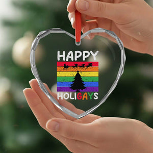 Funny LGBT Xmas Heart Crystal Glass Ornament Happy Holigays Rainbow Stripes Unicorn Santa TS11 Print Your Wear