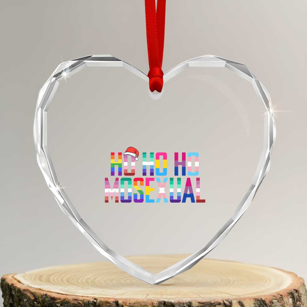 Funny LGBT Xmas Heart Crystal Glass Ornament Ho Ho Ho Mosexual LGBT Flag TS11 Transparent Glass 3'' Heart Print Your Wear