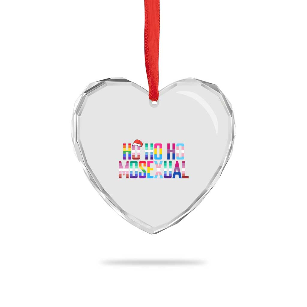Funny LGBT Xmas Heart Crystal Glass Ornament Ho Ho Ho Mosexual LGBT Flag TS11 Print Your Wear