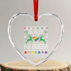Funny LGBT Xmas Heart Crystal Glass Ornament Oh Deer I'm Queer Rainbow LGBT Flag TS11 Transparent Glass 3'' Heart Print Your Wear