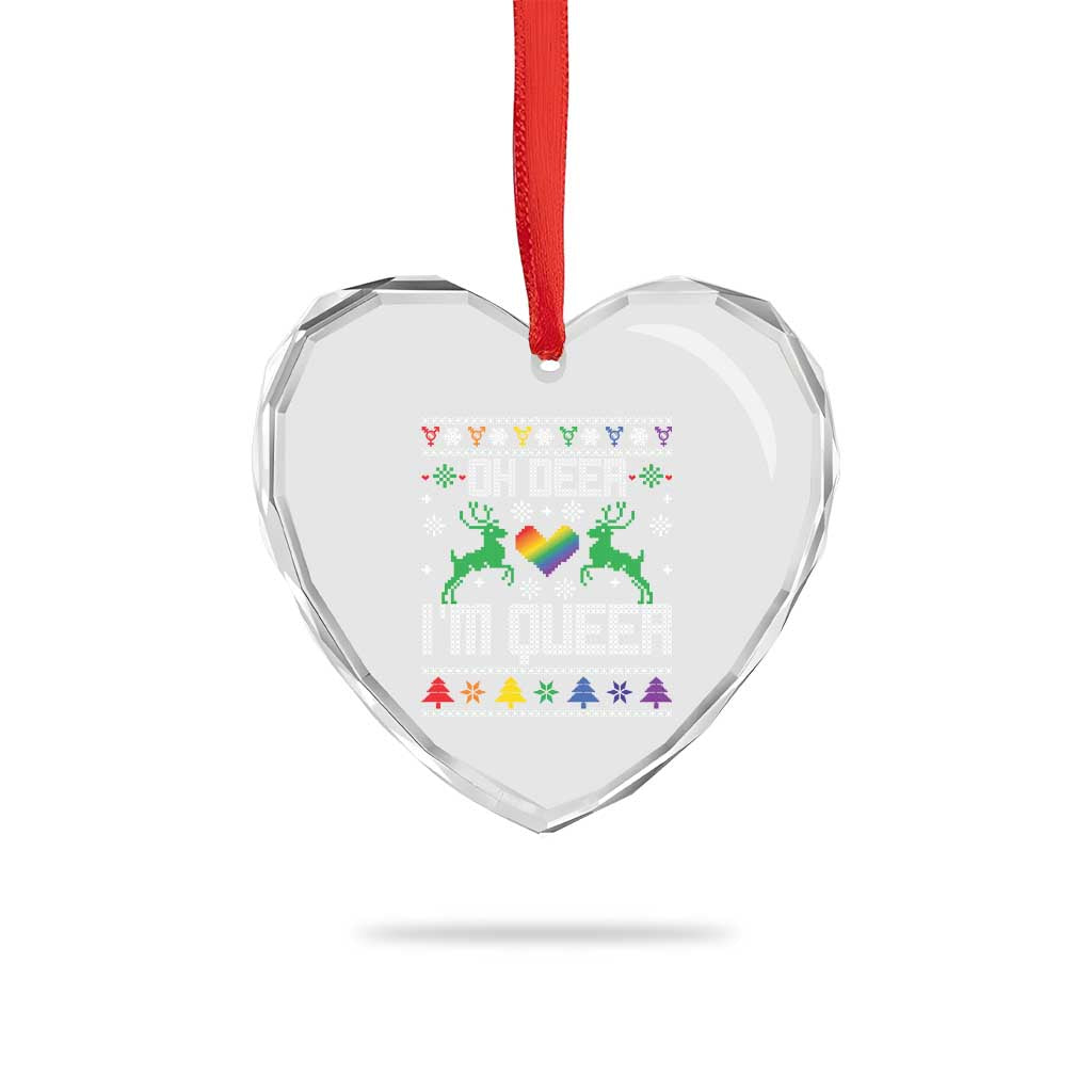 Funny LGBT Xmas Heart Crystal Glass Ornament Oh Deer I'm Queer Rainbow LGBT Flag TS11 Print Your Wear