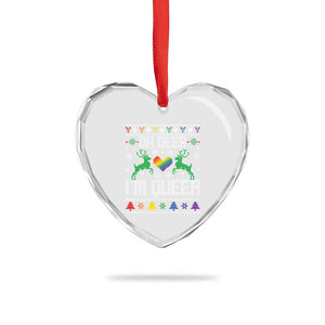 Funny LGBT Xmas Heart Crystal Glass Ornament Oh Deer I'm Queer Rainbow LGBT Flag TS11 Print Your Wear
