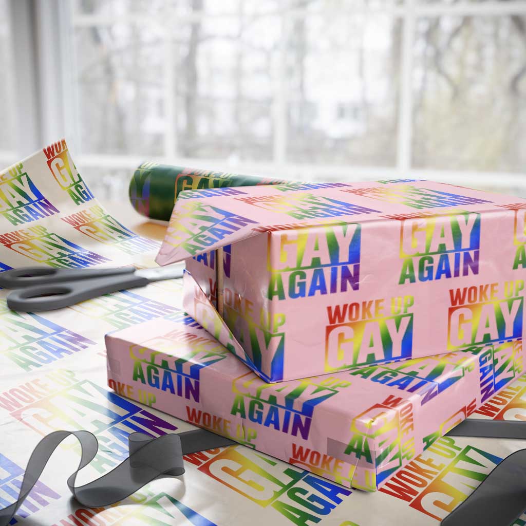 Funny LGBTQ Pride Month Wrapping Paper Roll Woke Up Gay Again TS12 Light Pink Print Your Wear