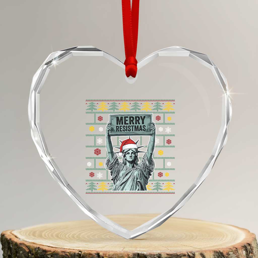 Funny Liberty Statue Ugly Sweater Gift Heart Crystal Glass Ornament Merry Resistmas TS12 Transparent Glass 3'' Heart Print Your Wear