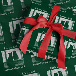 Funny Life Is A Bitch But Thankfully So Am I Wrapping Paper Roll Black Cat Meme TS11 Green Print Your Wear