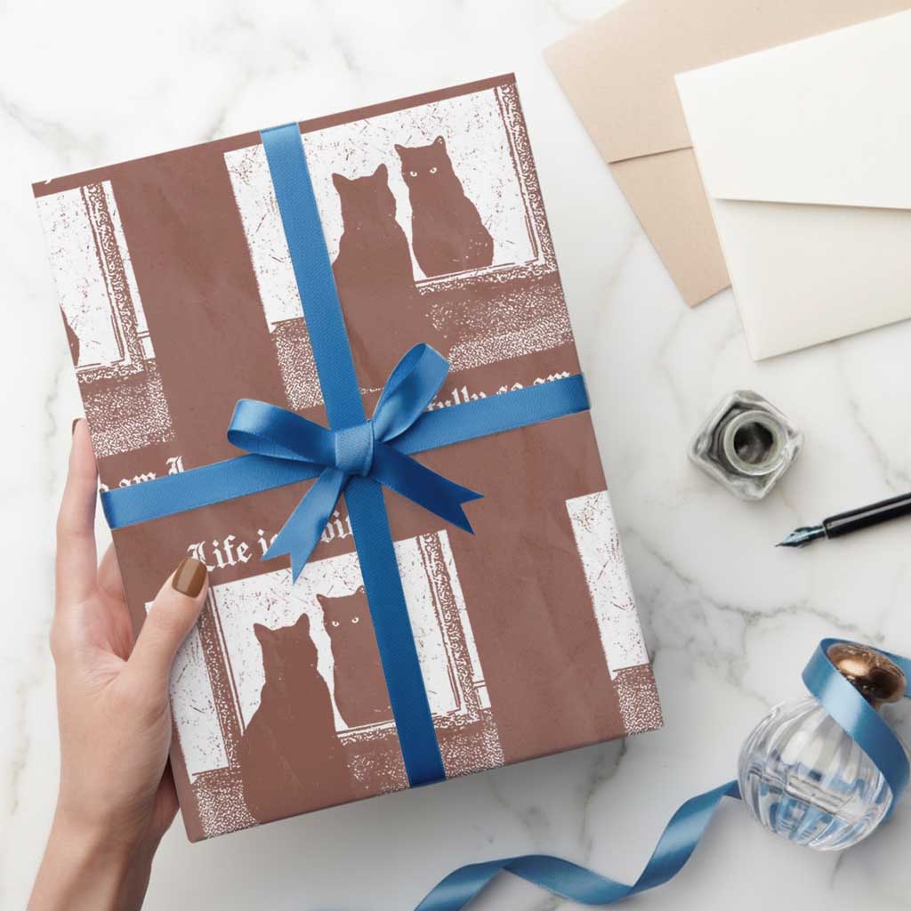 Funny Life Is A Bitch But Thankfully So Am I Wrapping Paper Roll Black Cat Meme TS11 Mocha Print Your Wear