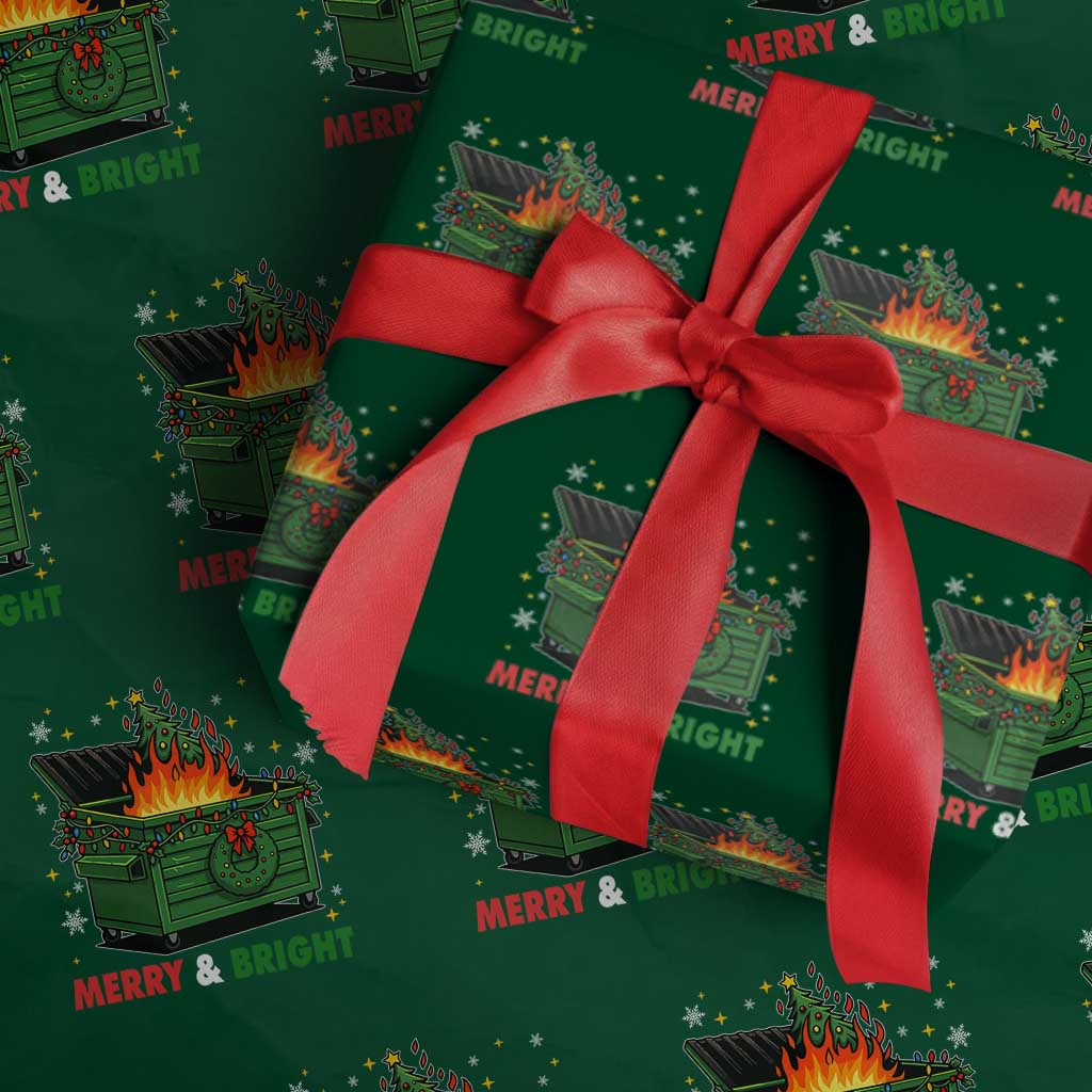 Funny Lil Dumpster Fire Christmas Wrapping Paper Roll Merry And Bright Xmas Tree TS11 Green Print Your Wear