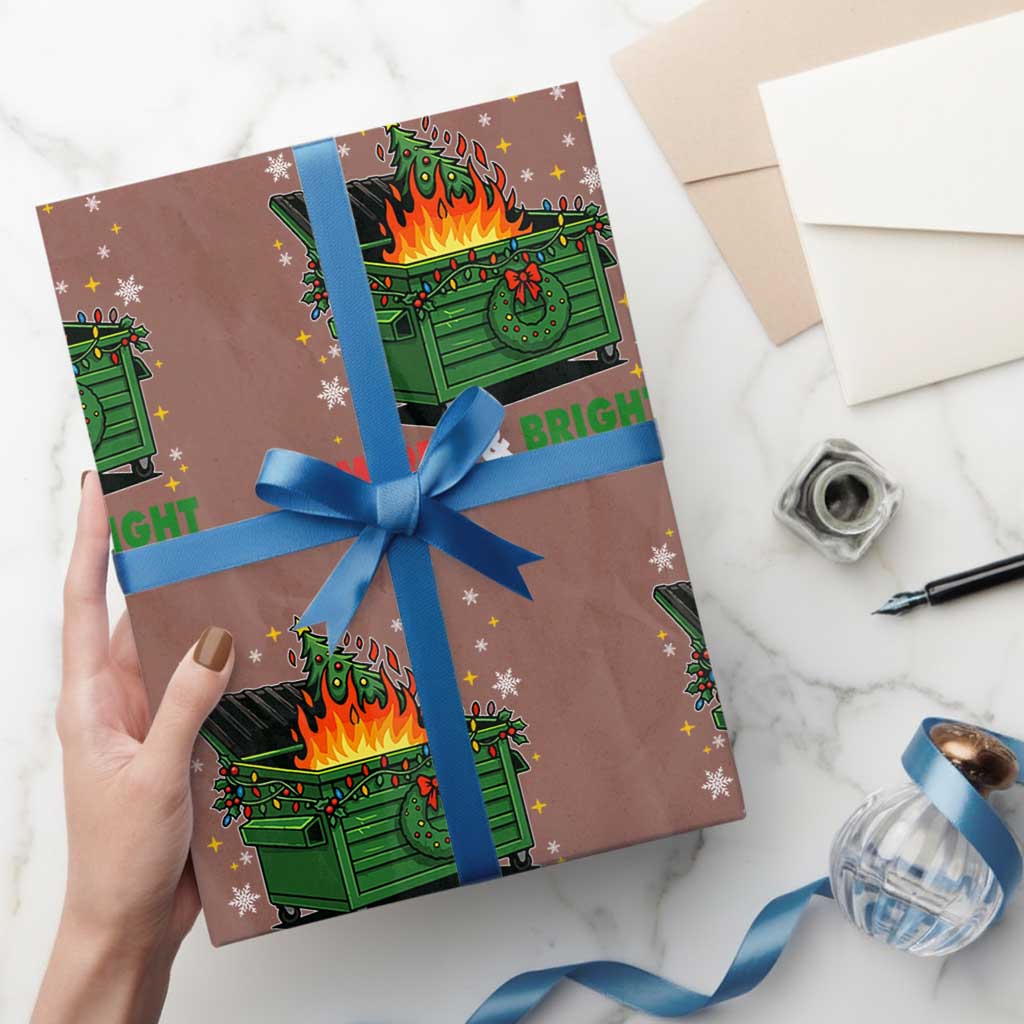 Funny Lil Dumpster Fire Christmas Wrapping Paper Roll Merry And Bright Xmas Tree TS11 Mocha Print Your Wear