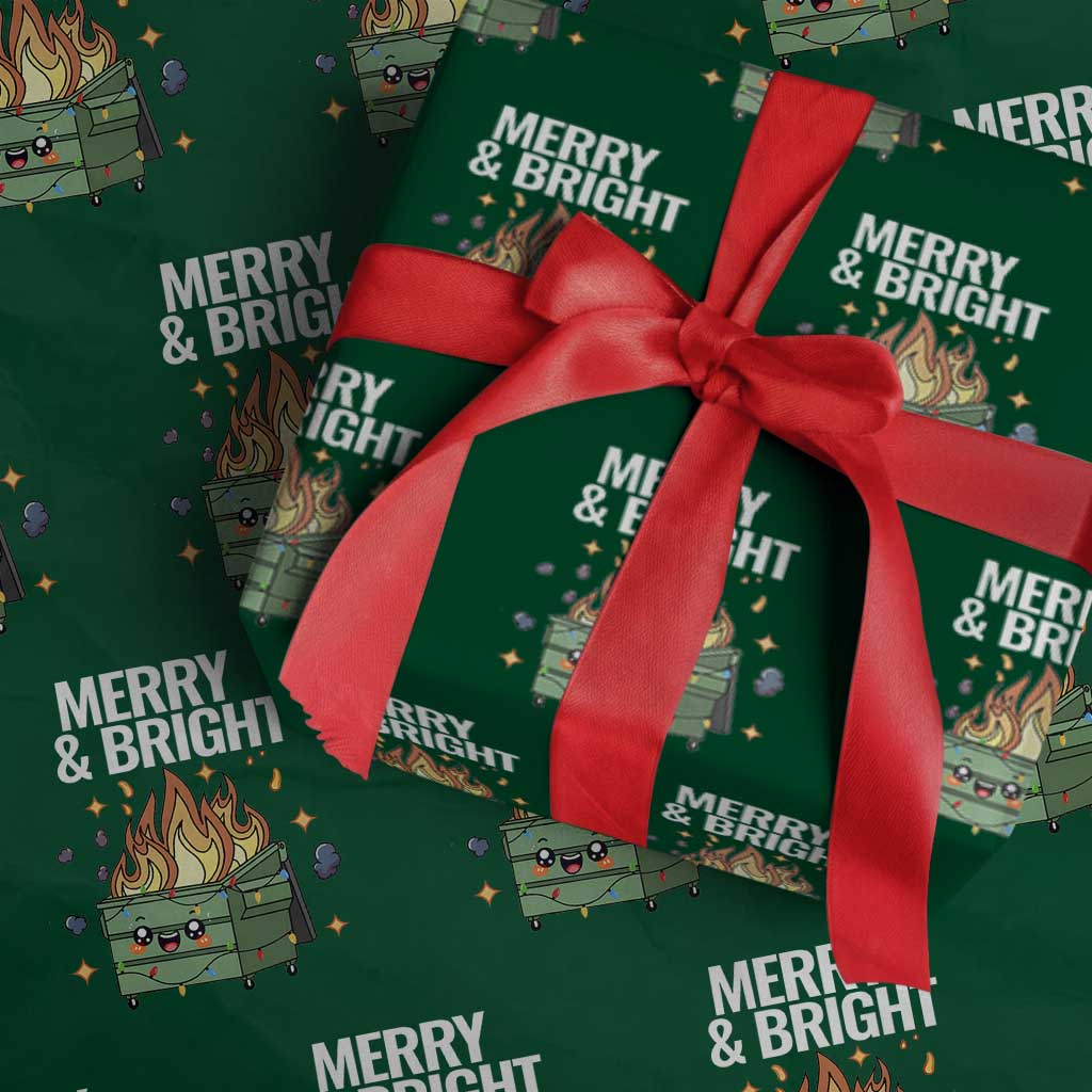Funny Lil Fire Dumpster Christmas Wrapping Paper Roll Merry And Bright Xmas Led Lights TS11 Green Print Your Wear