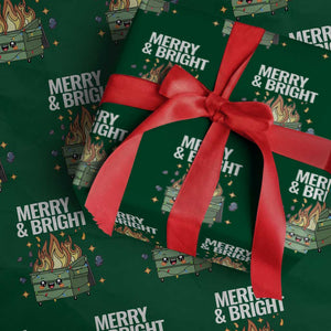 Funny Lil Fire Dumpster Christmas Wrapping Paper Roll Merry And Bright Xmas Led Lights TS11 Green Print Your Wear