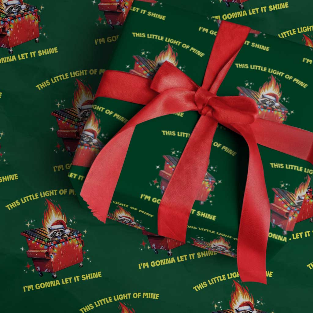 Funny Lil Fire Dumpster Racoon Wrapping Paper Roll This Little Light Of Mine I'm Gonna Let It Shine TS11 Green Print Your Wear