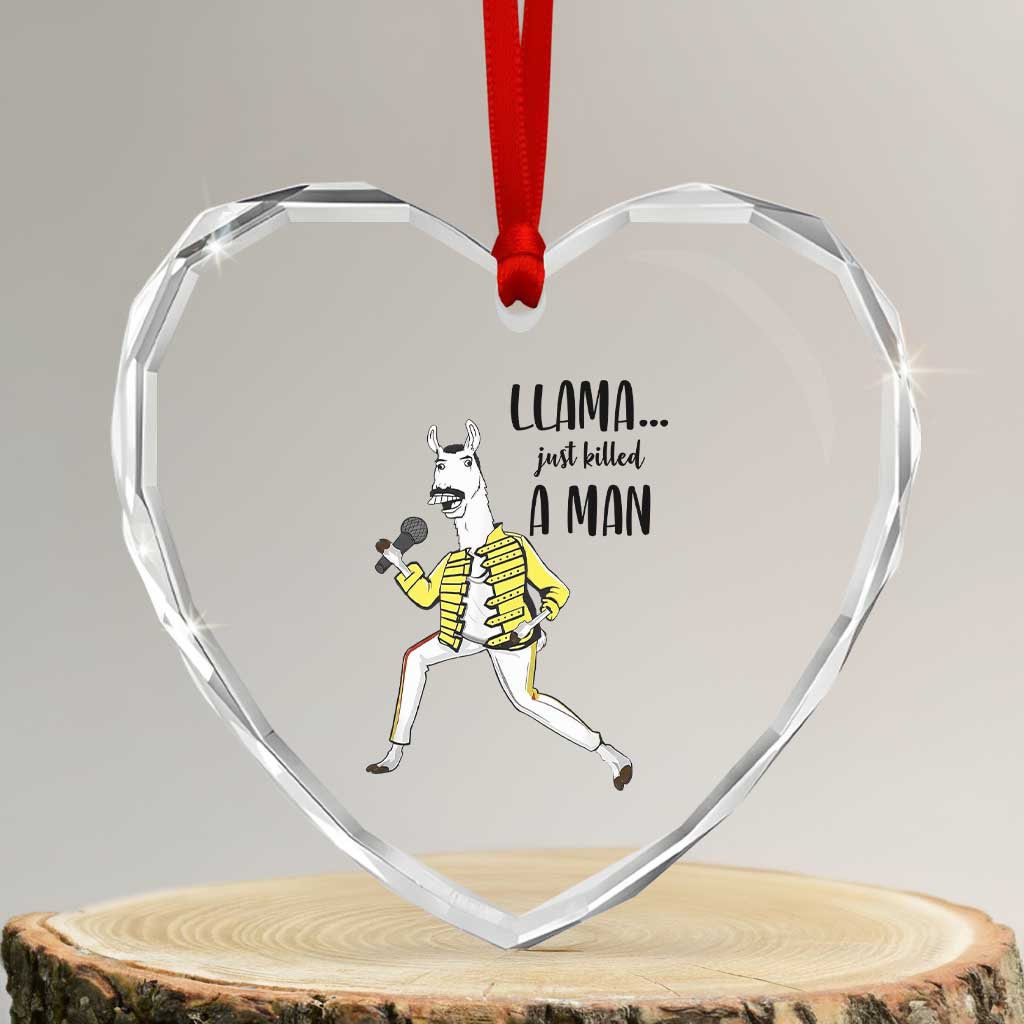 Funny Llama Just Killed a Man Heart Crystal Glass Ornament Singing Animal Pun Internet Meme TS02 Transparent Glass 3'' Heart Print Your Wear