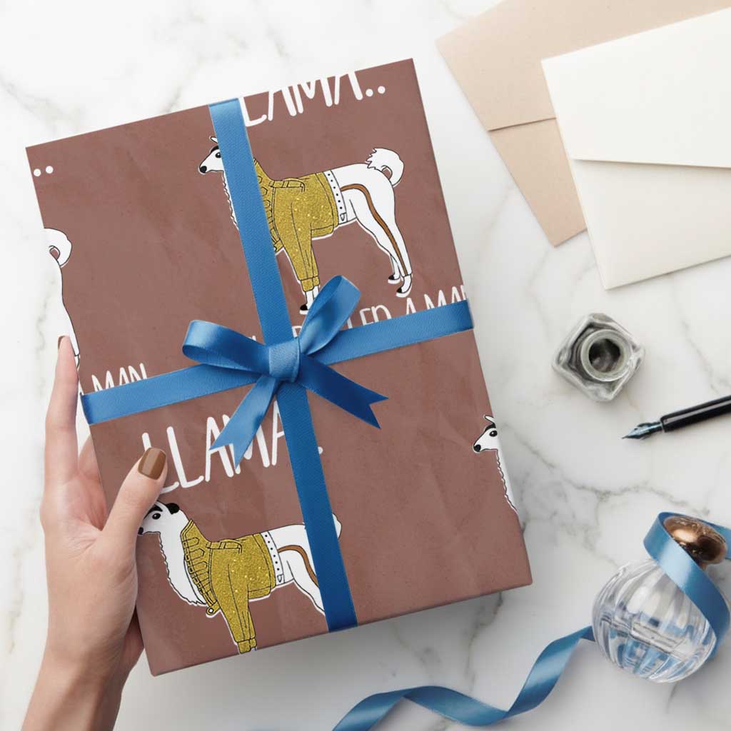 Funny Llama Just Killed a Man Wrapping Paper Roll Animal Pun Internet Meme TS02 Mocha Print Your Wear