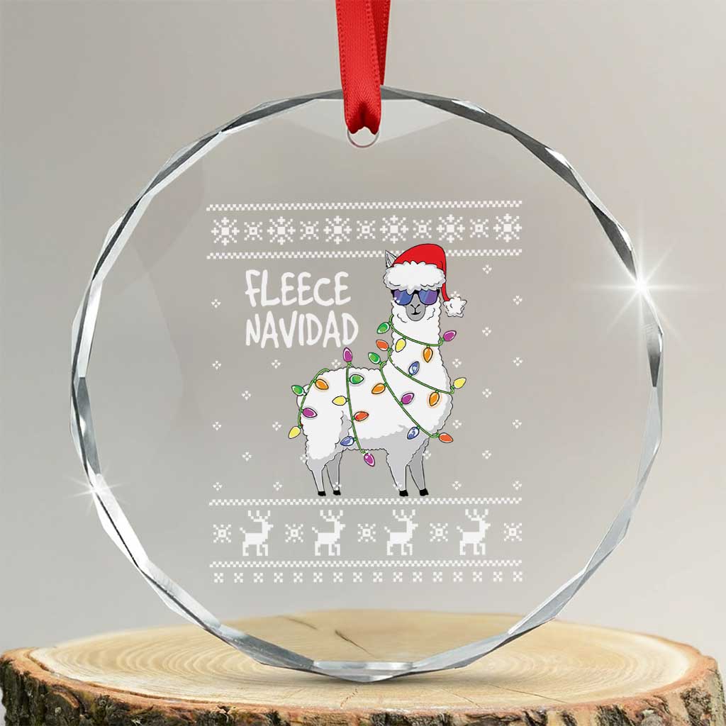 Funny Llama Xmas Crystal Glass Ornament Fleece Navidad Feliz Merry Xmas Ugly Sweater TS02 Transparent Glass 3'' Circle Print Your Wear
