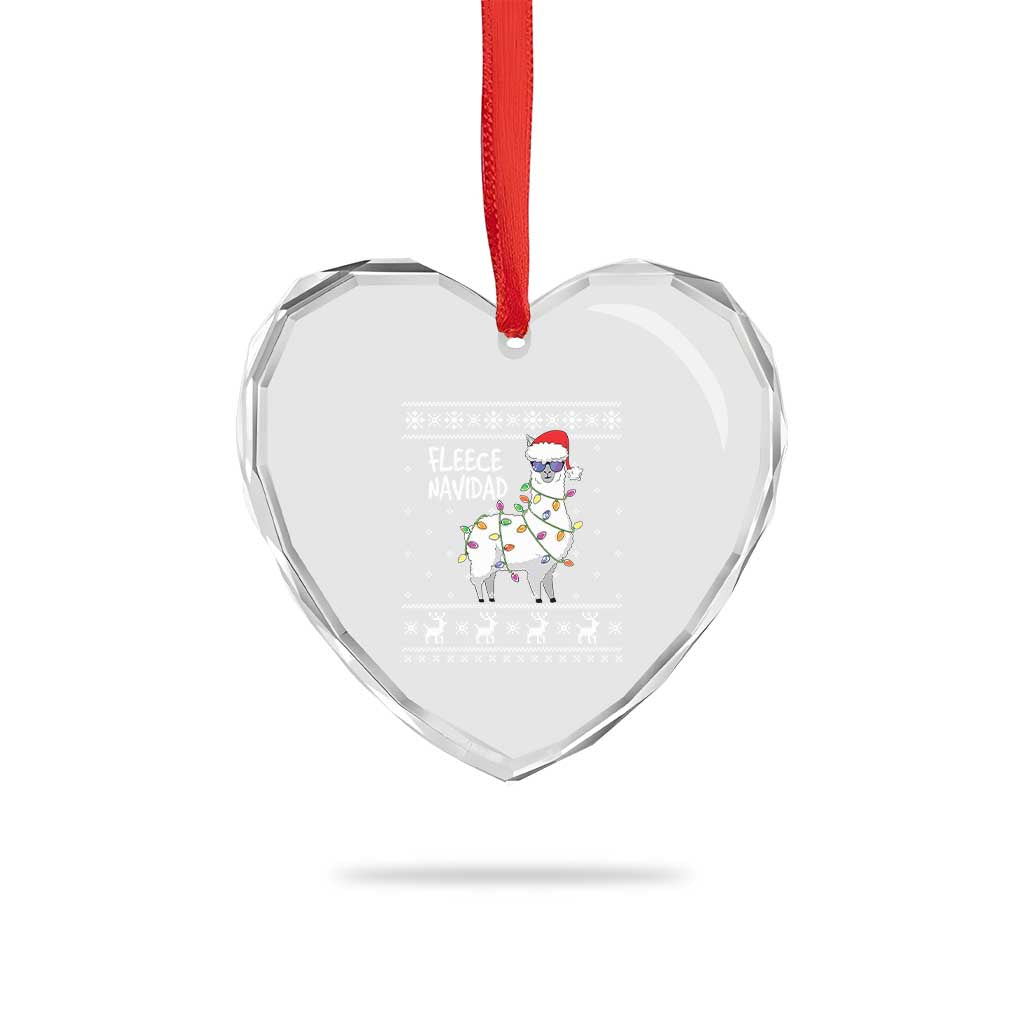 Funny Llama Xmas Heart Crystal Glass Ornament Fleece Navidad Feliz Merry Xmas Ugly Sweater TS02 Print Your Wear