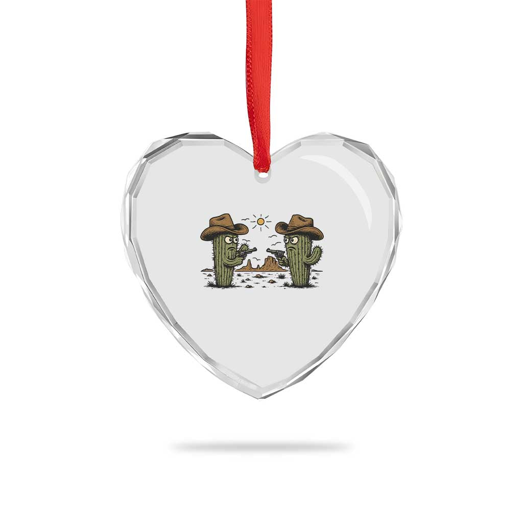 Funny Lone Star Cactus Cowboy Gunfight Gift Heart Crystal Glass Ornament TS12 Print Your Wear