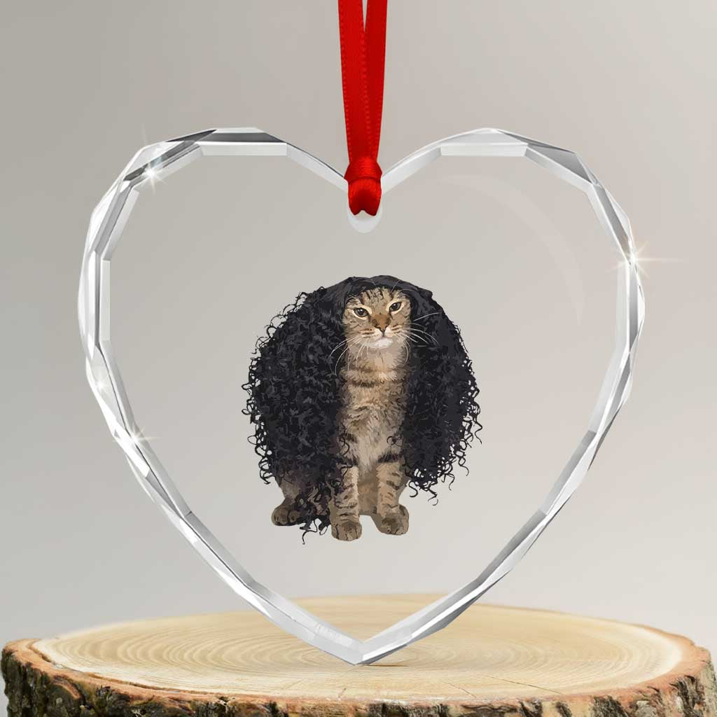 Funny Long Curly Hair Wig Cat Soccer Fans Heart Crystal Glass Ornament Football Meme Sports Humor TS02 Transparent Glass 3'' Heart Print Your Wear