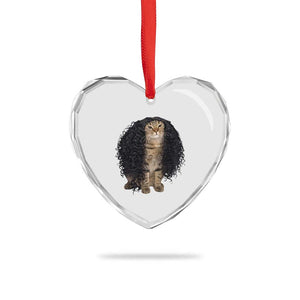 Funny Long Curly Hair Wig Cat Soccer Fans Heart Crystal Glass Ornament Football Meme Sports Humor