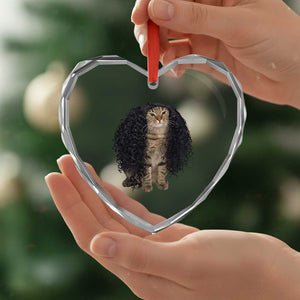 Funny Long Curly Hair Wig Cat Soccer Fans Heart Crystal Glass Ornament Football Meme Sports Humor