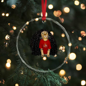 Funny Long Curly Hair Wig Soccer Cat Graphic Crystal Glass Ornament Spain Espana Sports Fans Meme Spanish Pride