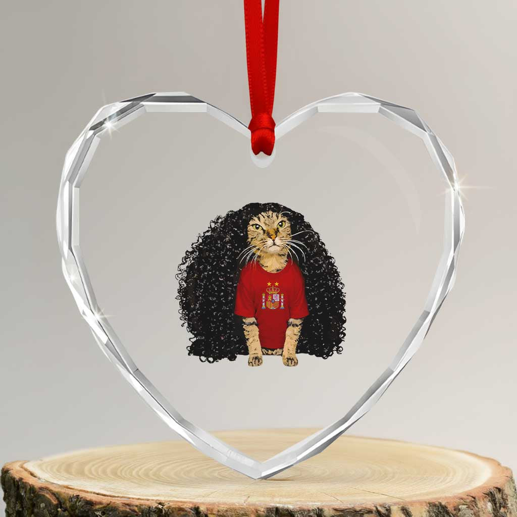 Funny Long Curly Hair Wig Soccer Cat Graphic Heart Crystal Glass Ornament Spain Espana Sports Fans Meme Spanish Pride TS02 Transparent Glass 3'' Heart Print Your Wear