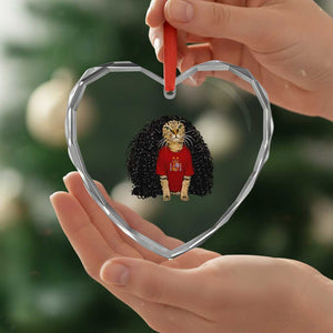 Funny Long Curly Hair Wig Soccer Cat Graphic Heart Crystal Glass Ornament Spain Espana Sports Fans Meme Spanish Pride