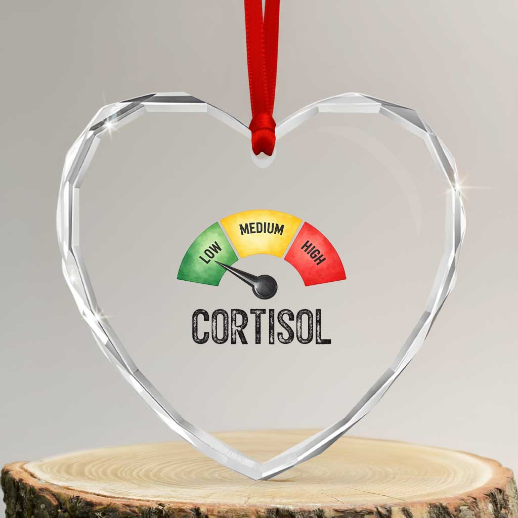 Funny Low Cortisol Stress Meter Heart Crystal Glass Ornament Low Medium High Anxiety Humor TS02 Transparent Glass 3'' Heart Print Your Wear