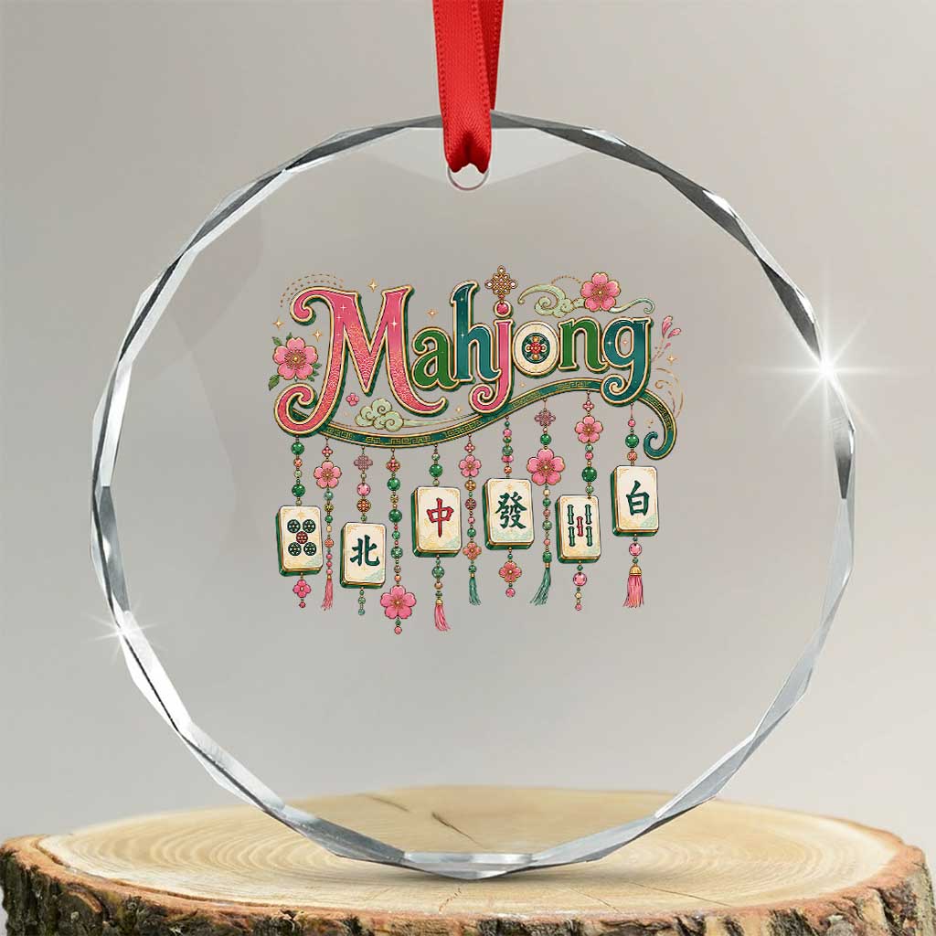 Funny Mahjong Lovers Crystal Glass Ornament Funny Mahjong Lovers Chinese Game Floral Vintage Aesthetic Graphic TS10 Transparent Glass 3'' Circle Print Your Wear