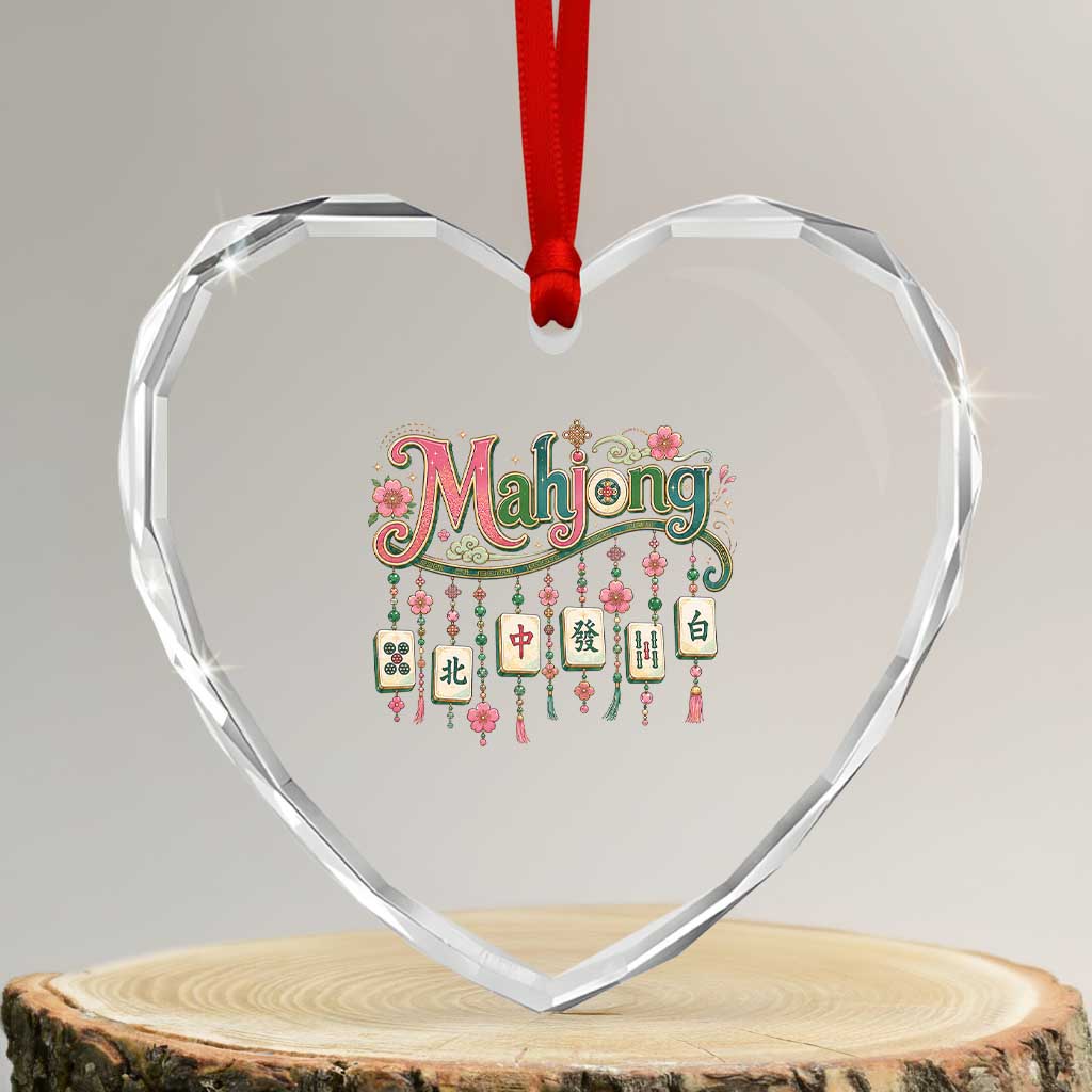 Funny Mahjong Lovers Heart Crystal Glass Ornament Funny Mahjong Lovers Chinese Game Floral Vintage Aesthetic Graphic TS10 Transparent Glass 3'' Heart Print Your Wear
